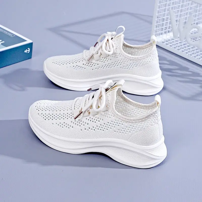 Summer Hollow Mesh Women Sneakers Breathable Fly Woven Platform Thick Sole Height Boost Lightweight Daily Walking Trainers view 4