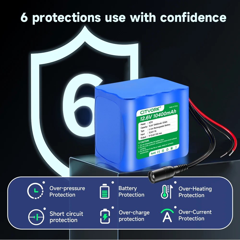 Paquete de batería recargable de 10400 mAh y 12 V con cargador compatible con dispositivos de 12 V, proyecto de bricolaje, parlantes, coche RC, panel solar, juguetes