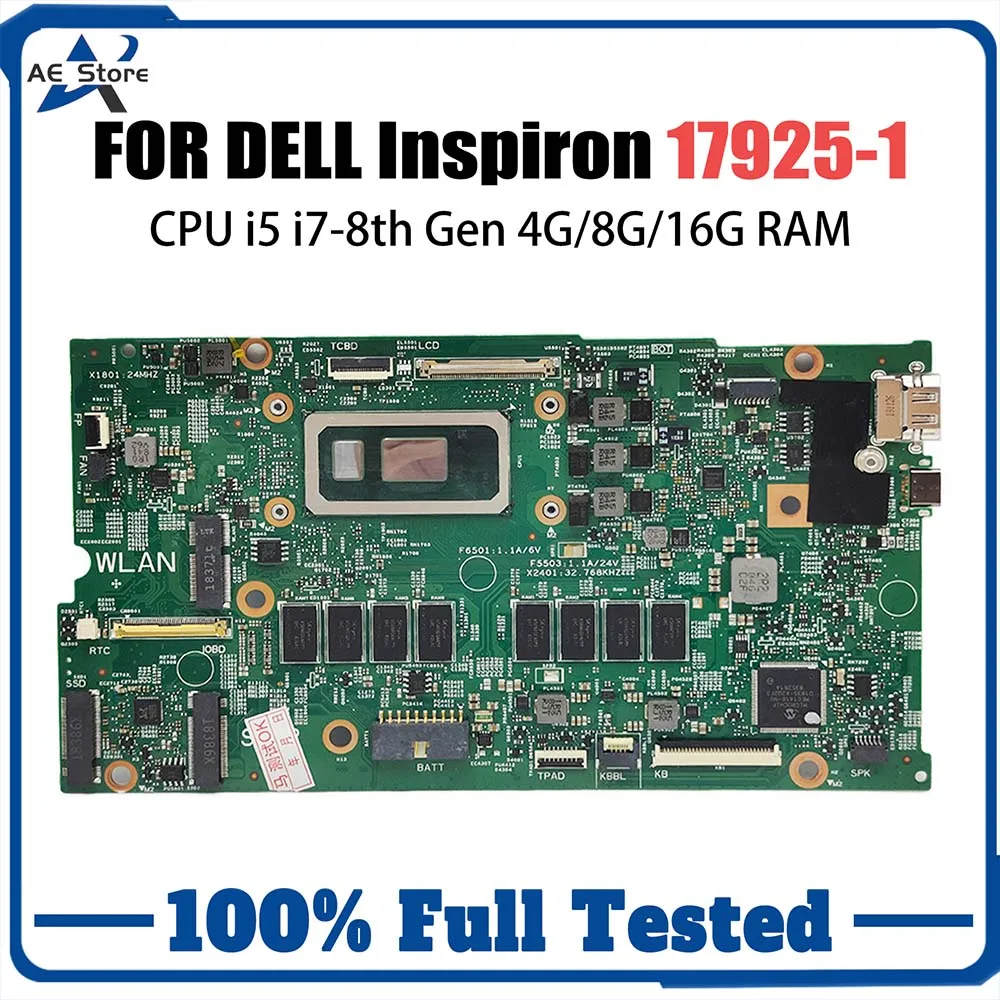 Материнская плата компьютера для DELL Inspiron 7386 02CF17 0V86CW 0NDK8H 17925-1, материнская плата для ноутбука I5-8265U I7-8565U, процессор 4G 8G 16G RAM