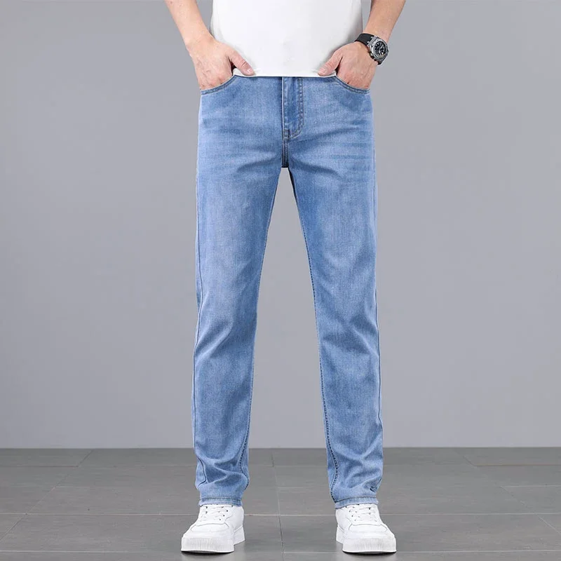 

Slim fit Jeans Men's Summer Thin New Men's Ice Silk Straight Elastic Trend Casual Pants Clothes Decoration Denim