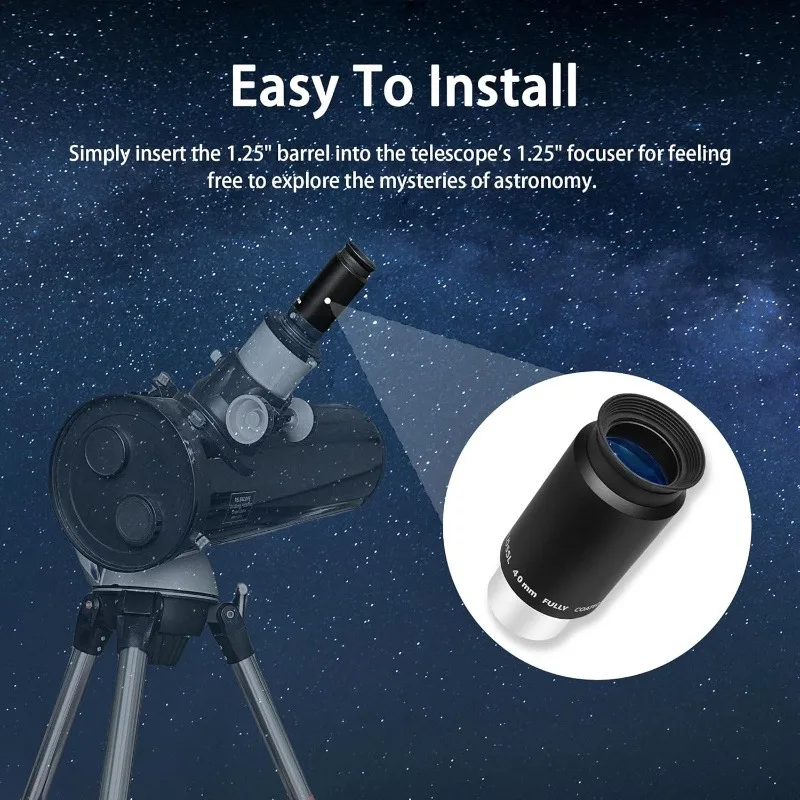1.25 Inch 40mm Plossl Telescope Eyepiece - 4-Element Plossl Design, Threaded for Standard 1.25 Inch Astronomical Filters, High-D