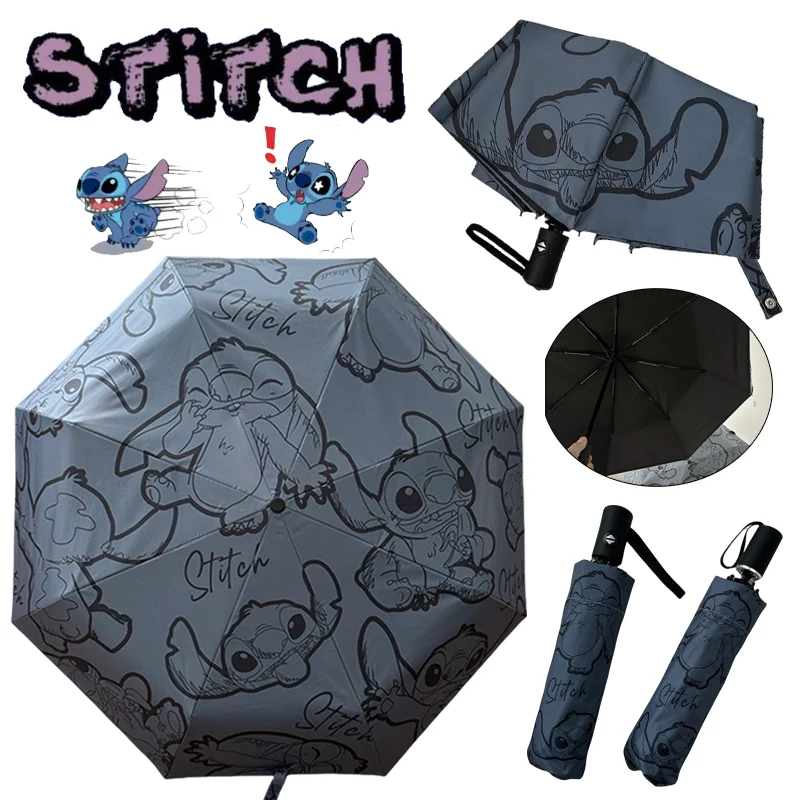 Disney Stitch Umbrella Travel Portable Automatic Folding Umbrellas Women Men Cartoon Windproof Rainproof Parasol Sun Umbrella