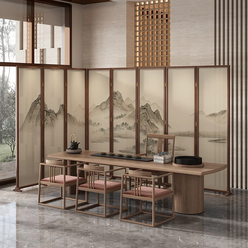 

Customizable New Chinese Solid Wood Mobile Folding Screen Partition Office Entrance Tea Room Meeting Room
