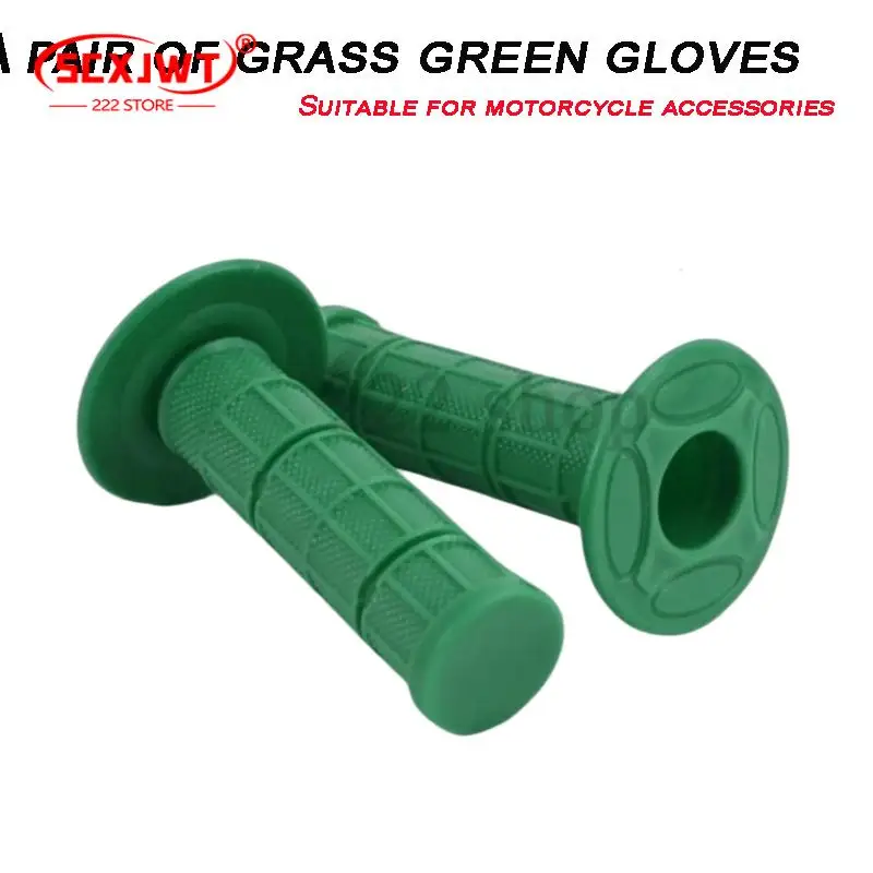 Universal motorcycle handle covers in grass green monochrome with anti slip particle grip texture
