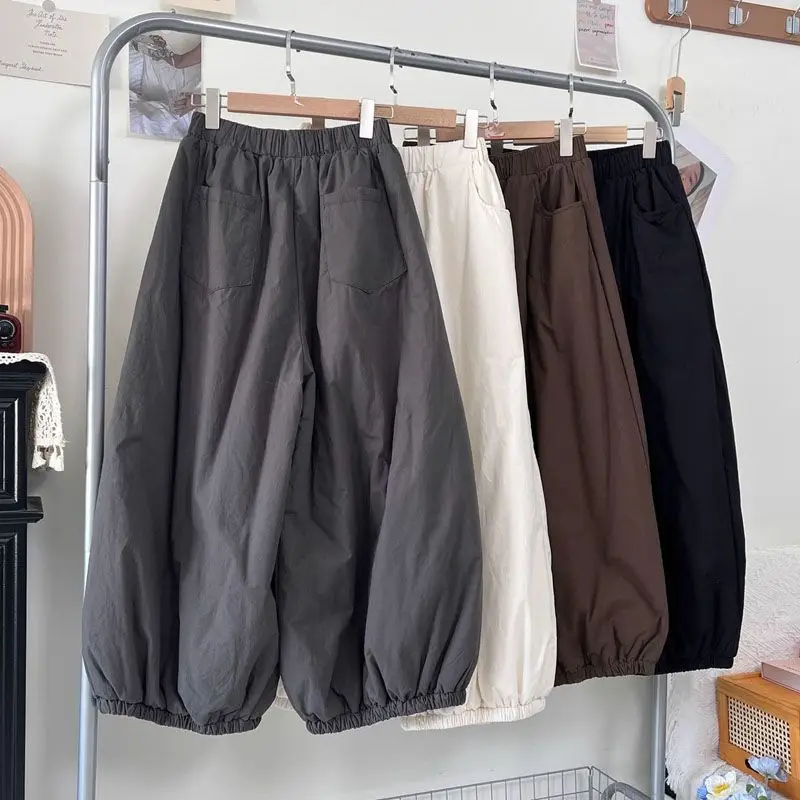 Loose Fit Korean Style Elastic Waist Large Size Flower Bouquet Casual Pants Autumn Winter Lazy Loose Feeling Cuffed Knife Pants