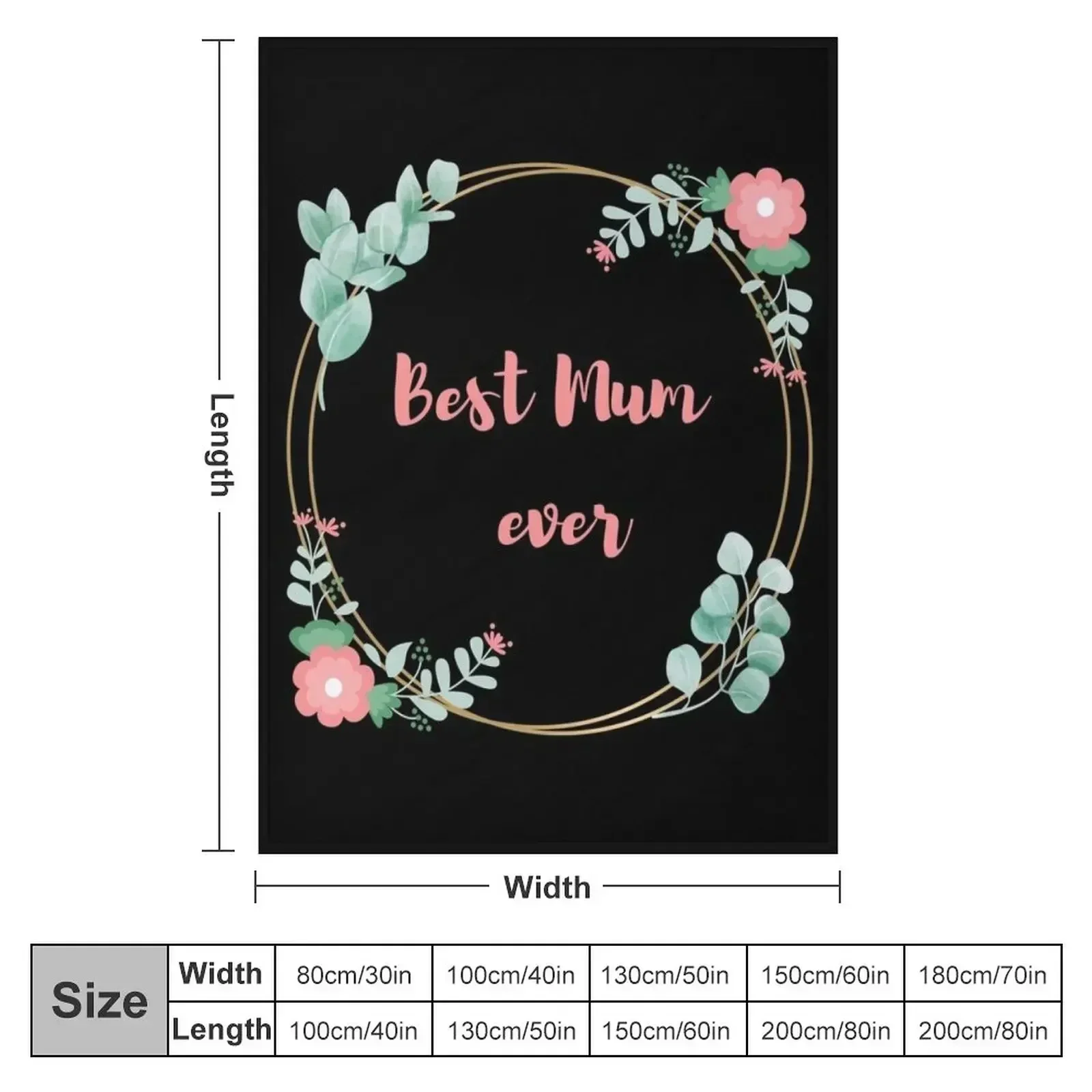 Best Mum ever gift for a mother pink floral design with turquoise leaves - trending mum gift Throw Blanket Hairys Blankets