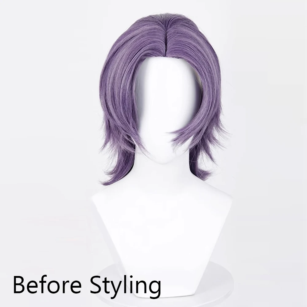 Purple Short Straight Synthetic Wig Middle Part Anime Game Cosplay Fluffy Mullet Head Wig for Daily Party - Image 3