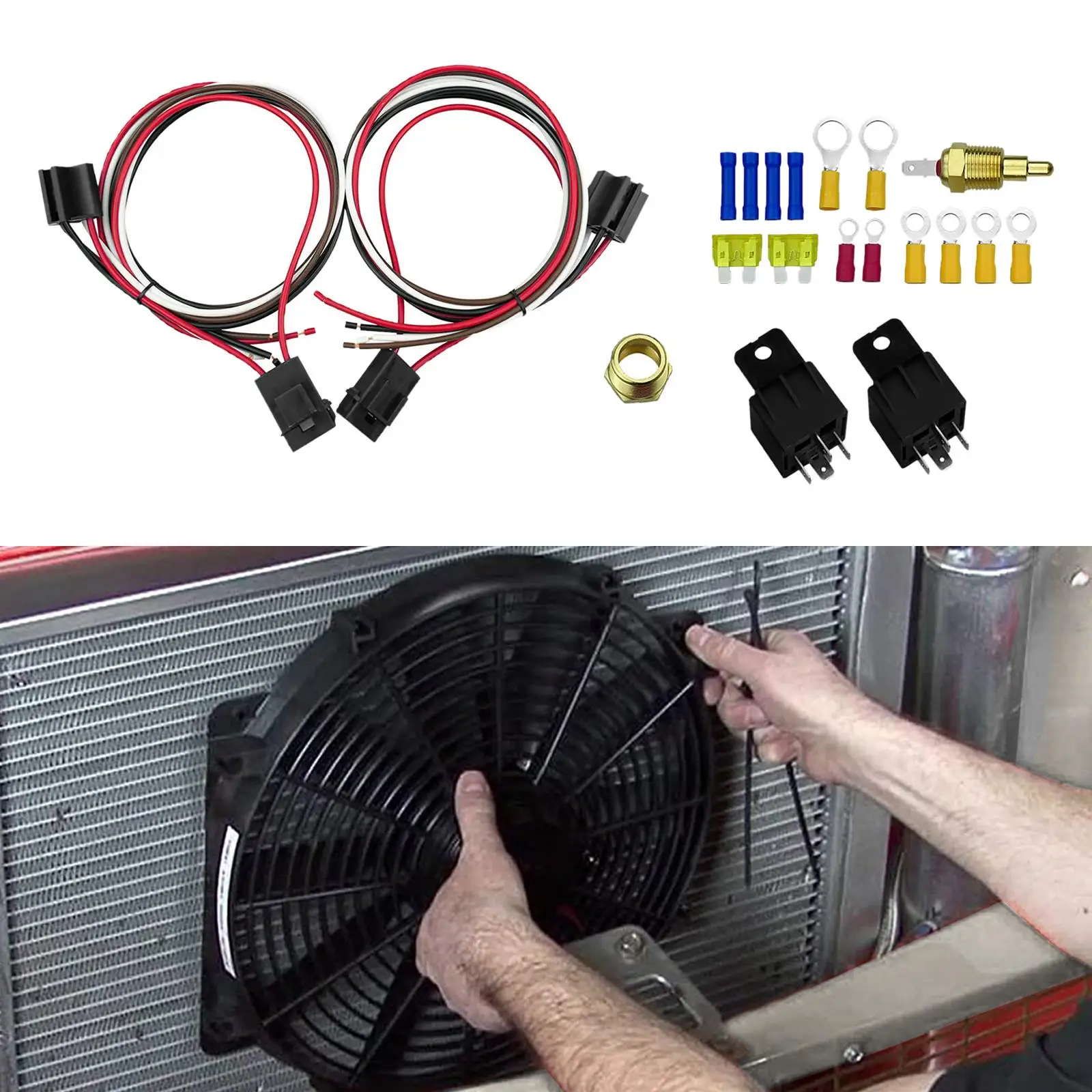 Automotive Electric Fan Wiring Kit with 40 AMP Relay Temperature Switch 185 175 for 10 12 14 16 Inch Cooling Fans