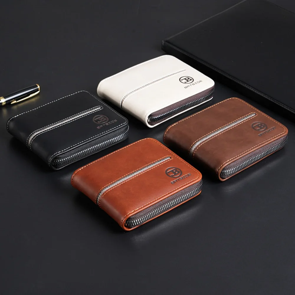 

Portable PU Leather Men's Wallet Multi-functional Fold Business Wallet Luxury Zipper Closure Short Card Bag Male