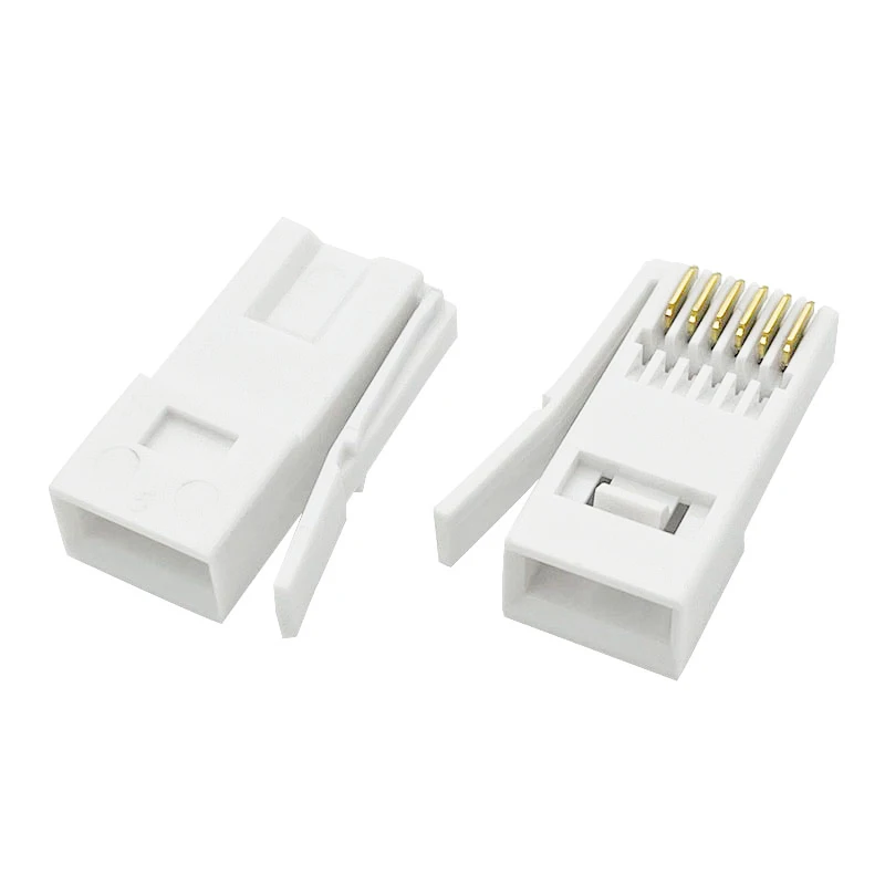 50 peças plugue rj12 estilo bt 6p6c uk conector modular de telefone fivela direita para telefone