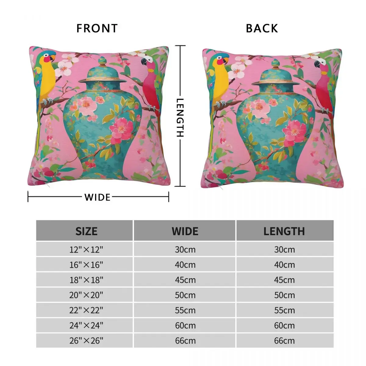 Parrots And Chinoiserie Jar Pillowcase Polyester Linen Velvet Pattern Zip Decor Pillow Case Home Cushion Cover Wholesale