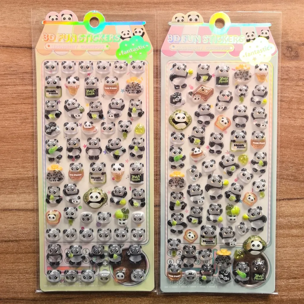 2 Pcs 3D Panda Fun Stickers Set - Cute Transparent Decor Decals for Journals & Phone Cases RecordingYourLife Store