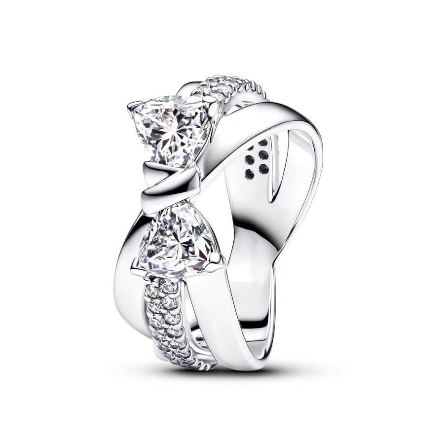 Classic New Exquisite Shiny Bow Square Heart-shaped Ring Charm Luxury Jewelry Festival Anniversary Gifts