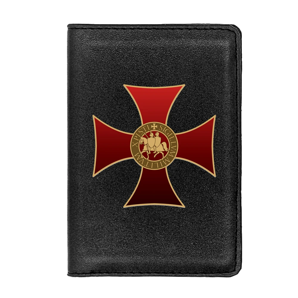 Classic Knights Templar Design Passport Cover Men Women Leather Slim ID Card Travel Holder Pocket Wallet Purse Money Case