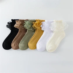 1 pair Summer Girls Socks Baby Kids Ruffle Sock Cute Children Frilly White Black Lace Kids Cotton Socks For 1-10Years