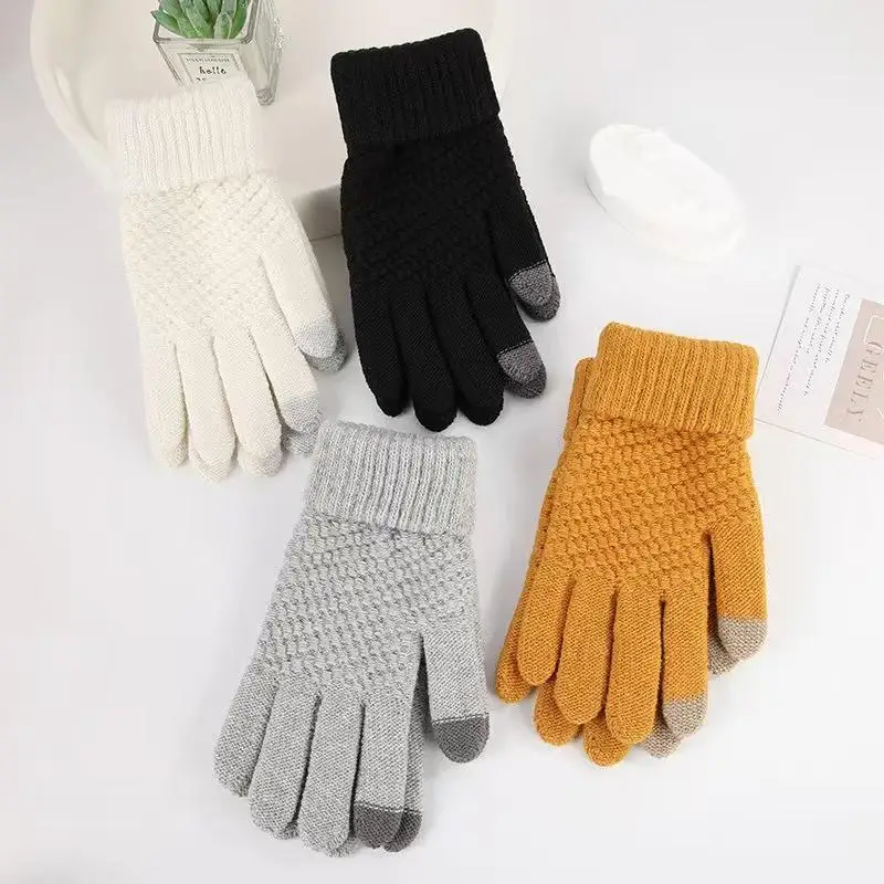Damen Herren Warme Winter-Touchscreen-Handschuhe, dehnbare klassische Strick-Fäustlinge, Woll-Fingerhandschuhe für Outdoor, Radfahren und Autofahren – Detail 3
