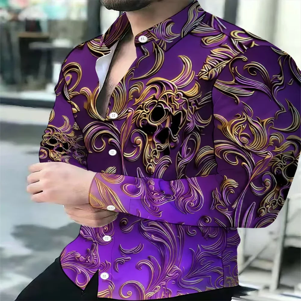 Men's shirt striped pattern printed outdoor street long sleeved button printed clothing fashion street clothing designer
