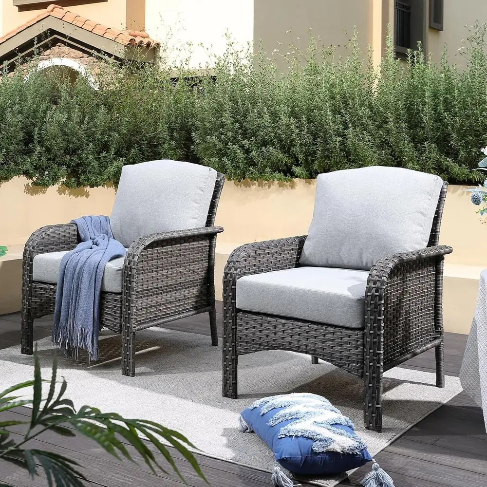 

2-Pack Gray Outdoor Wicker Patio Chairs with Armrests, Supports Up to 250 lbs