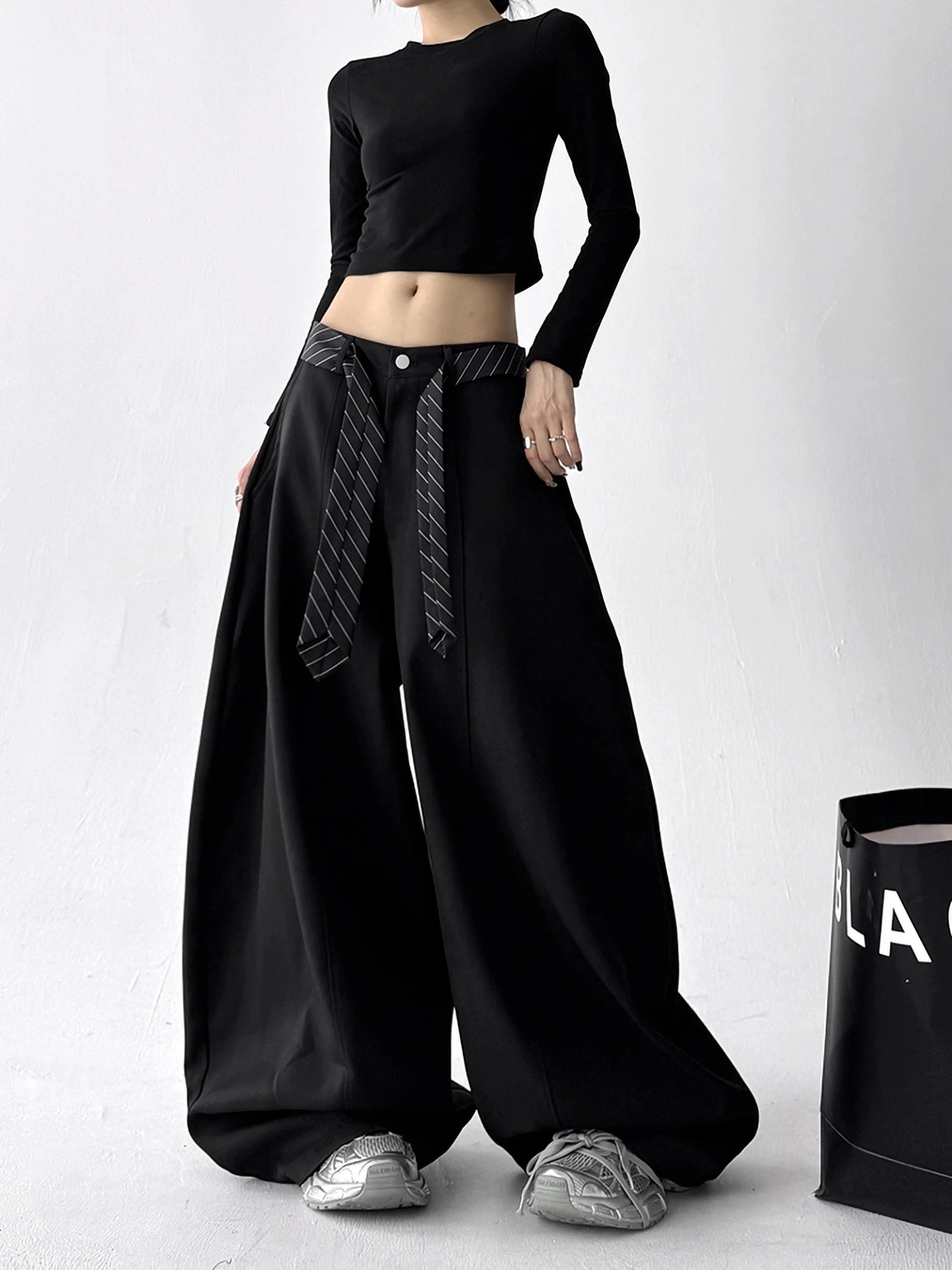 Origineel ontwerp hoge taille wijde pijpen casual broek dames herfst faion broek veelzijdige rechte snit groot formaat