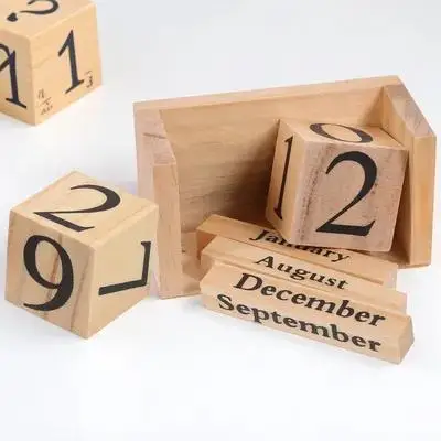 Elegant Wood Desk Calendar European Style Perpetual Block Calendar Office Desktop Supply Daily Use Office Supply