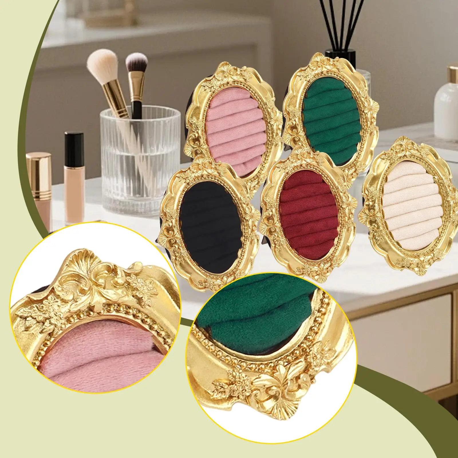 

Vintage Ring Display Stand Soft Lining,Portable Baroque Ring Holder,Photo Prop Earrings Organizer for Counter Store Dresser Show