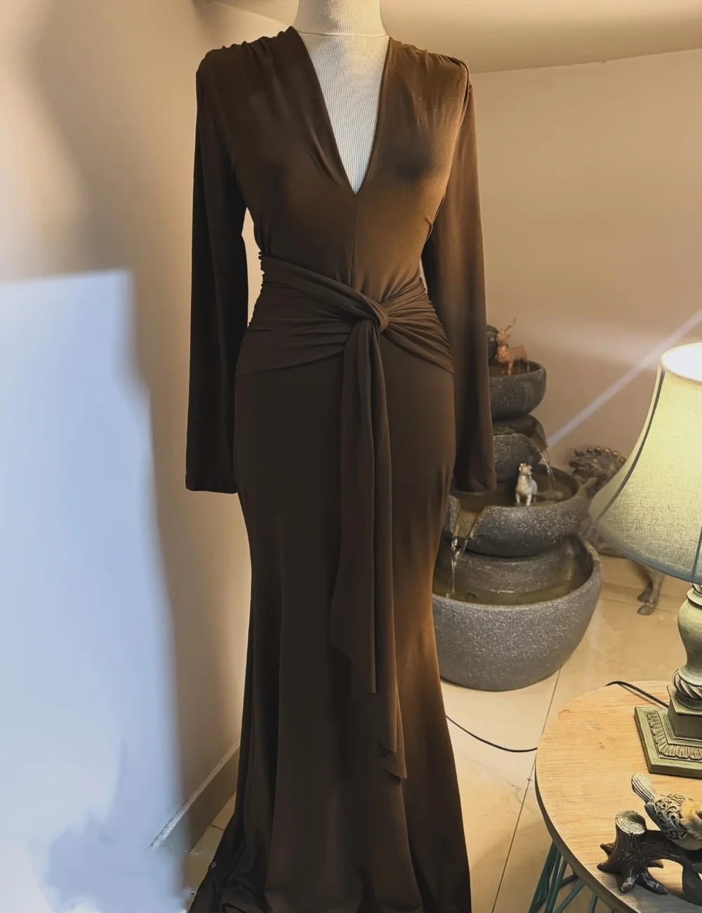 

Customized Sizes Available Jersey Pleat Trumpet V-neck Long Evening Dresses Luxury 2025 Celebrity Chinese Style