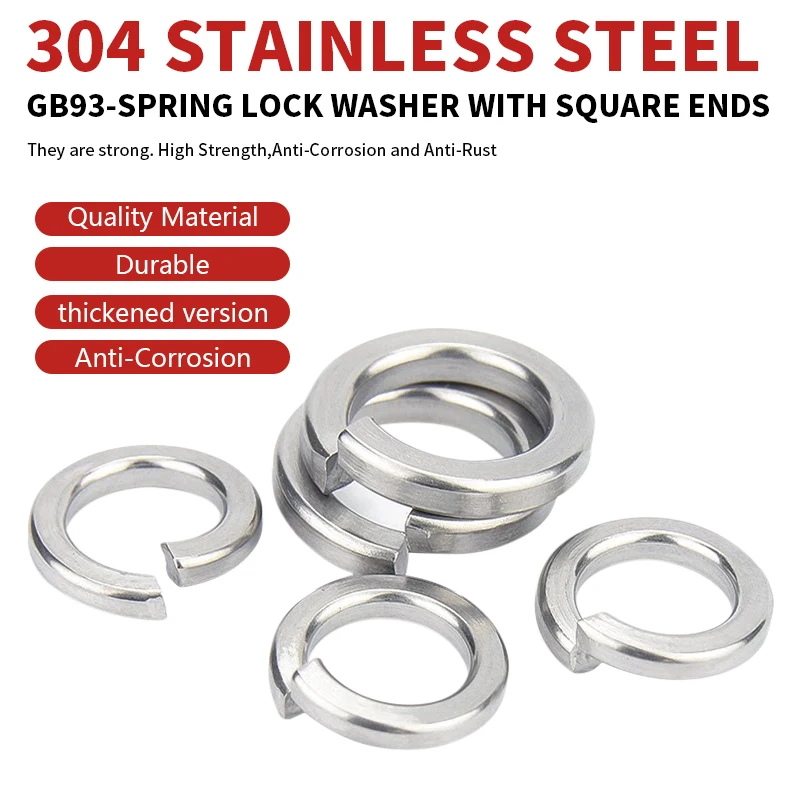 GB93 304 Stainless Steel Spring Lock Washer Square Ends Split Lock Washers M2M2.5M3M4M5M6M8M10M12M14M16M18M20M22M24M27M30