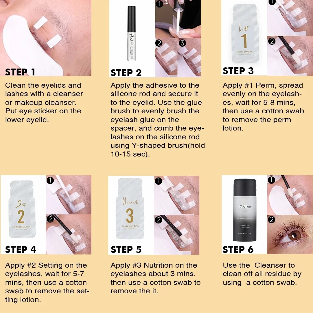 Kit Gollee 2 en 1 para Lifting de Pestañas y Cejas - Fórmula Suave, Larga Duración de 8 Semanas, Empaquetado Individualmente, Ahorra Tiempo, para Uso en Casa y Salón