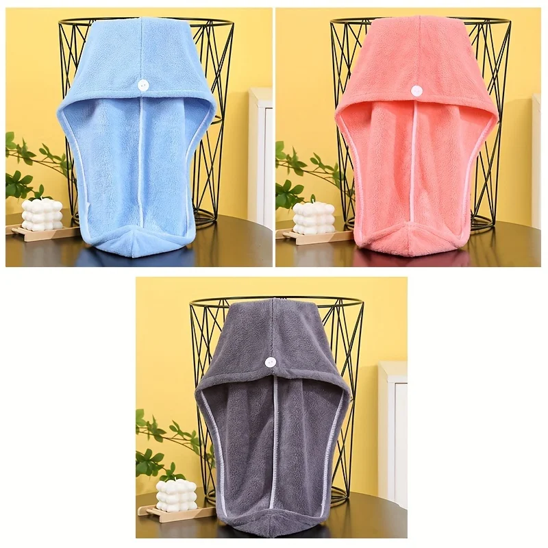 Microfiber Hair Towel, Hair Towel With Button, Super Absorbent Hair Towel Wrap For Curly Hair, Fast Drying Hair Turban Towel For