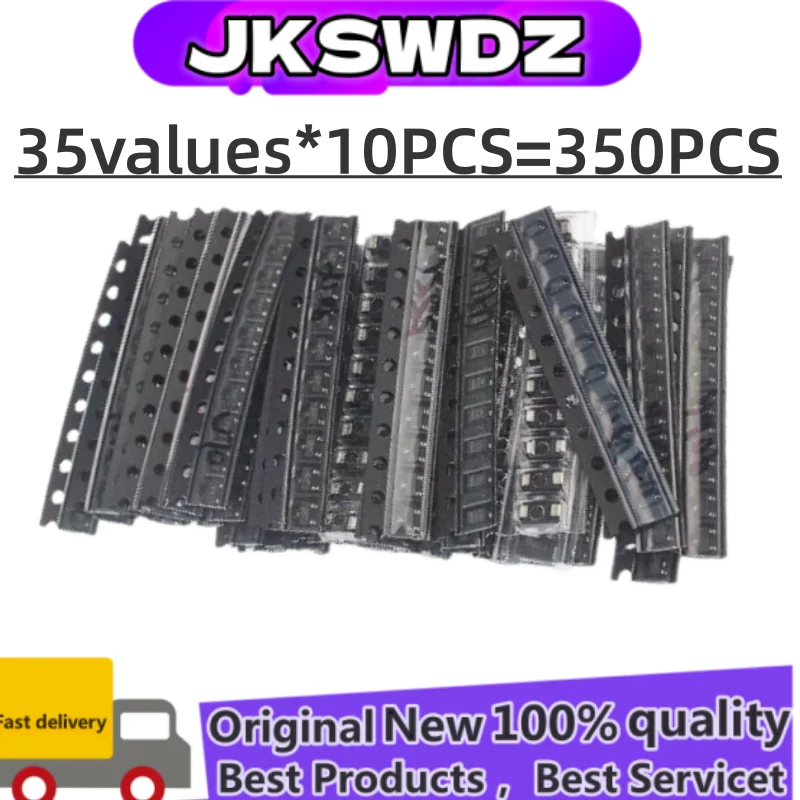 

350PCS Diode Transistor Assorted Kit 1N4148 M1 M7 S9012 S9013 S9014 S9015 S9018 S8550 S8050 2N2222 2N3904 SOT-23 PNP/NPN