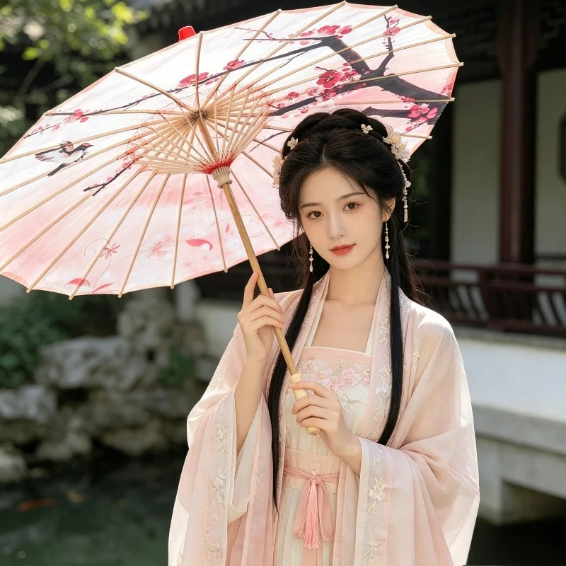 Vintage Chinese Style Silk Umbrella Handmade Imitation Ancient Umbrella for Hanfu Dance & Ceiling Decor