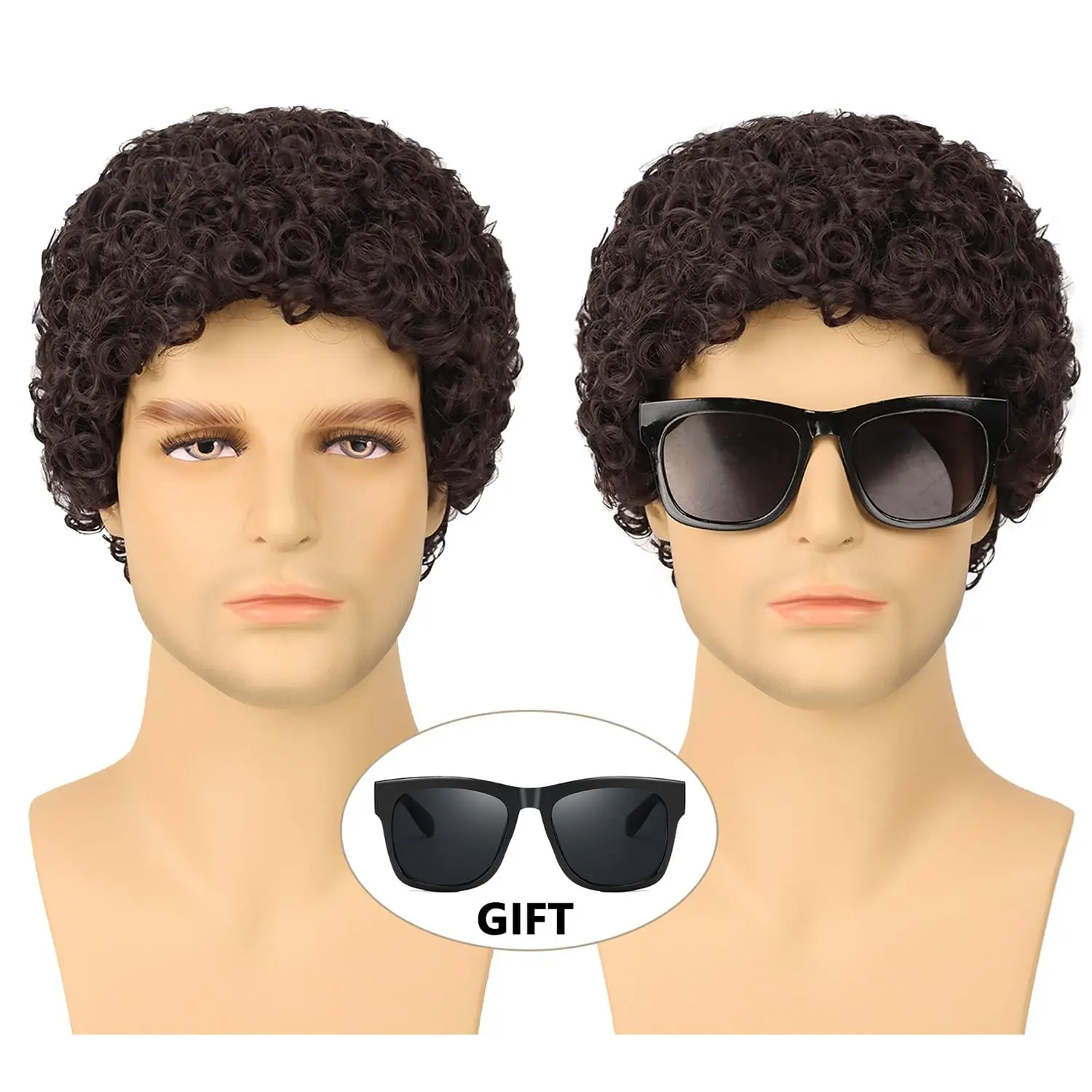 شعر مستعار اصطناعي قصير مجعد أفريقي للرجال ، شعر مستعار ديسكو ، شعر مستعار هزاز ، تأثيري للهالوين ، شعر مستعار خيالي للحفلات اليومية ، 70s ، 80s #2