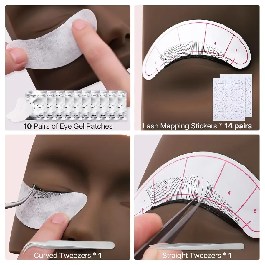 ชุดอุปกรณ์ต่อขนตาสำหรับมือใหม่ พร้อมหัวหุ่นฝึกต่อขนตา ครีมลอกกาวต่อขนตาแบบมืออาชีพ และอุปกรณ์เสริมความแม่นยำ