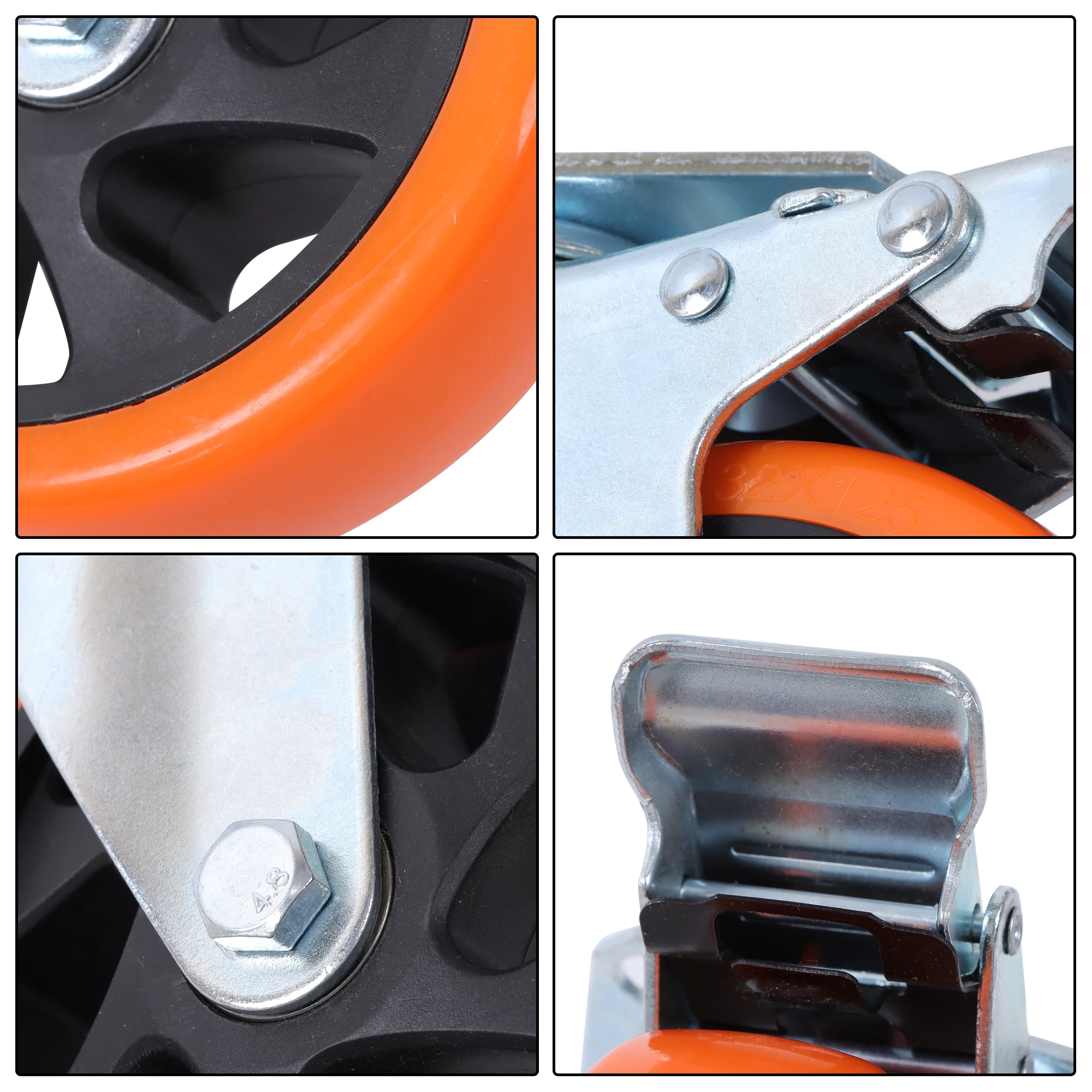 5 Inch Caster Wheels 4 Pack Heavy Duty Wheels with Brake Orange Color for Moving Furniture Shelves Workstations Material Handling Trucks view 6