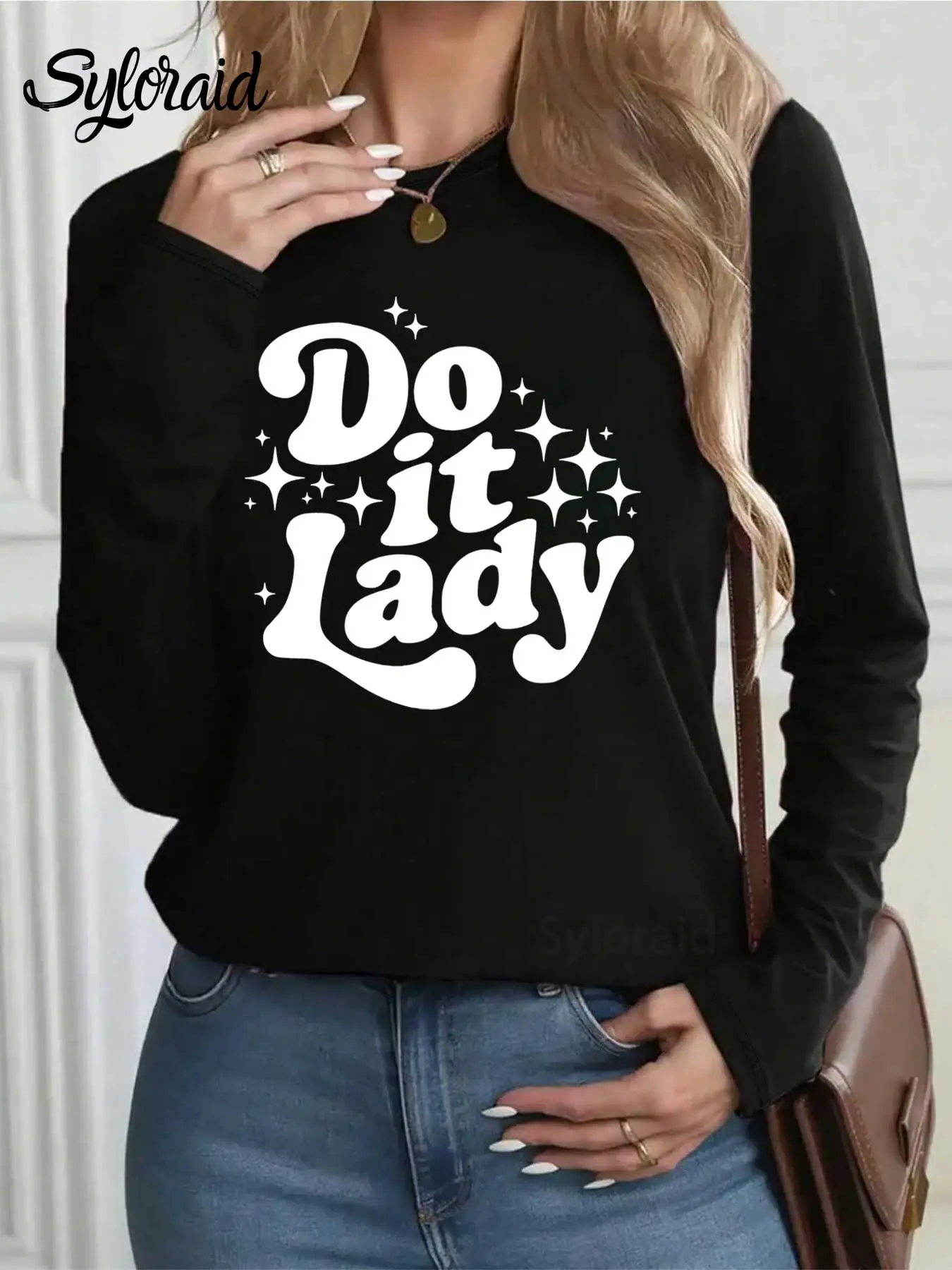 تي شيرت نسائي طويل الأكمام Do It Lady تي شيرت مضحك الفكاهة ميمي قميص موضة رقبة مستديرة كاجوال #2
