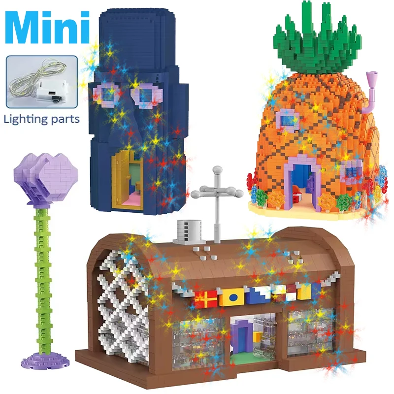 

City Streetscape Octopus Stone Statue House Building Block Famous Pineapple House Burger Shop DIY Brick Children Toy Gifts