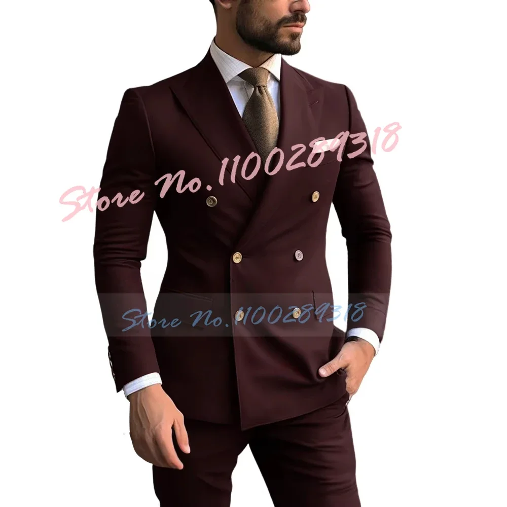 Handsome Navy Blue Men Wedding Suits 2 Pieces Coat and Pant Slim Bridegroom Jacket Custom Made Party Groom Tuxedos Costume Homme