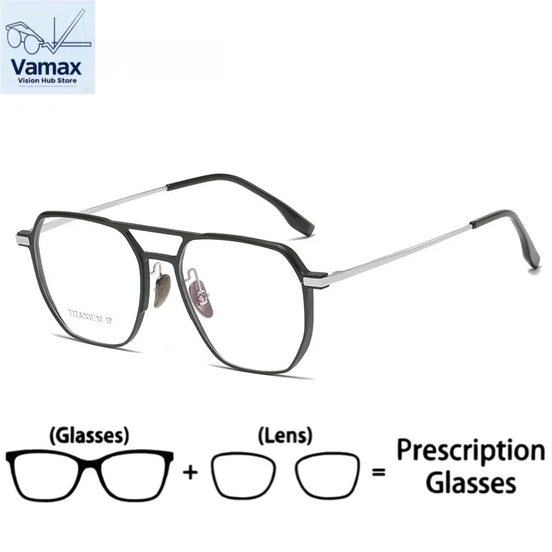 

VAMAX Vintage Dual Beam Mens Large Frame Aviation Aluminum Magnesium Titanium Ultra Light Prescription Eyeglasses
