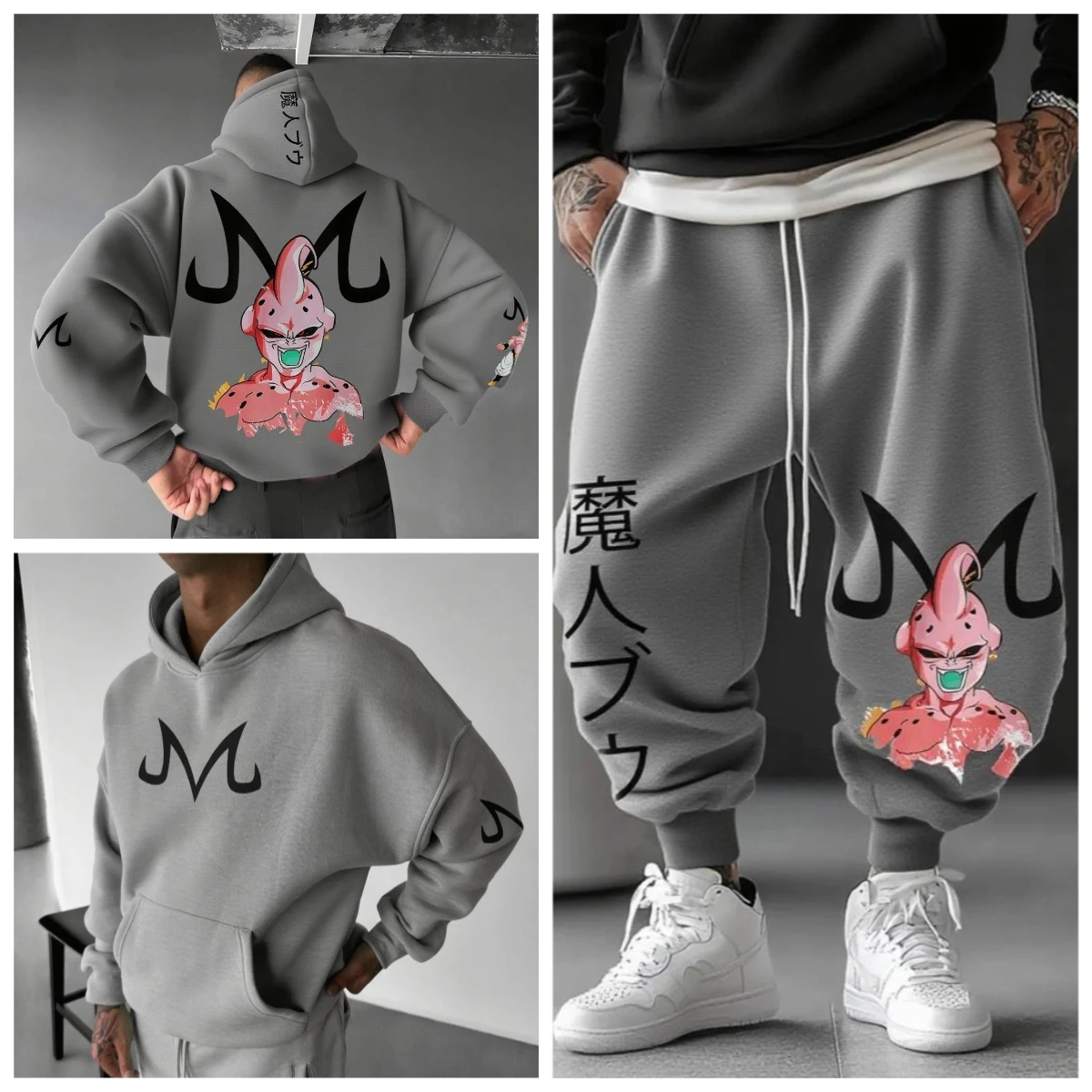 

Majin Buu Hoodie Pants Set Anime Cotton Loose Fit Unisex Graphic Print Streetwear Casual Sweatshirt Joggers Cartoon Character