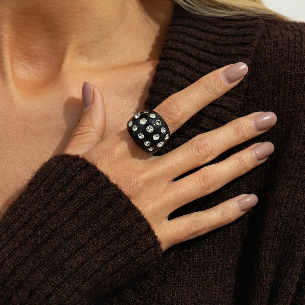 Casual Minimalist Rivet Acrylic Bangle Punk Style Chunky Irregular Wide Bracelet Rhinestone Cuff Style Open Bangle Friend Gift