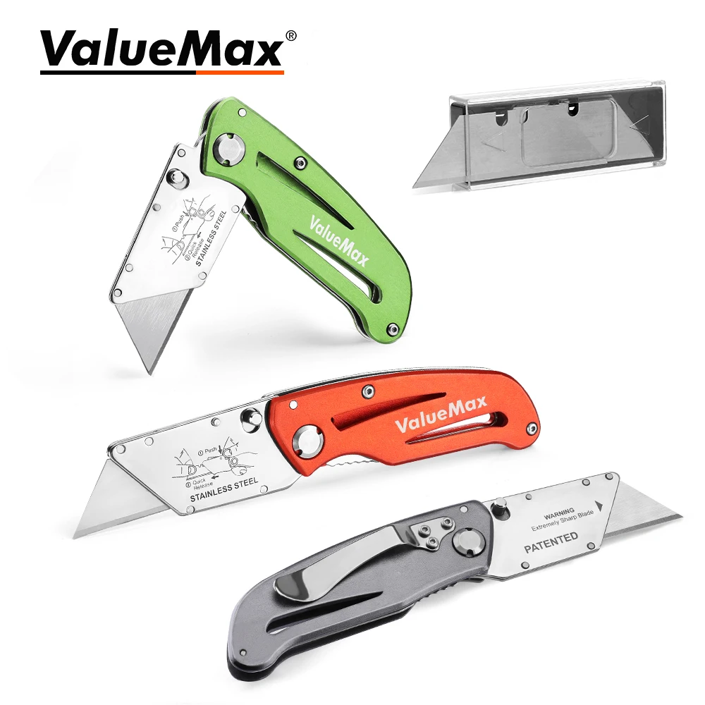 ValueMax Juego de cuchillos plegables de 3 piezas, cuchillo de bolsillo con 10 piezas de cuchillas adicionales, herramientas de corte de cuchillos de utilidad portátiles de acero inoxidable