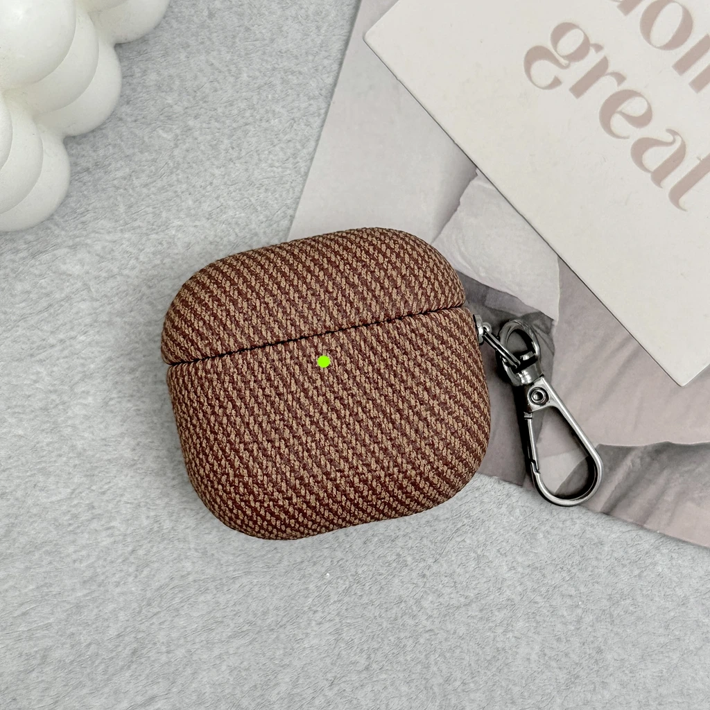Fresh Simple Oblique Stripe Texture Faux Leather With Hook Protective Earphone Cover Case for AirPods 1 or 2 3 4 5 Pro 2 Pro 3 - view 5