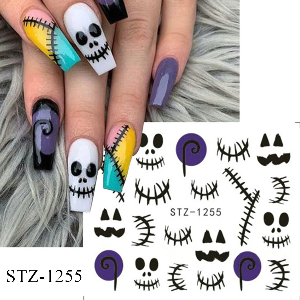 Halloween Nail Art Stickers Evil Pumpkin 3D Nail Decals Cartoon Skull Water Transfer Sticker DIY Festival Nail Decorations