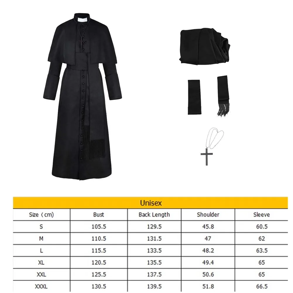 Disfraz de sacerdote para adultos, traje de fiesta de carnaval, capa blanca, Neclace negro, Pastor Medieval, Halloween, renacentista