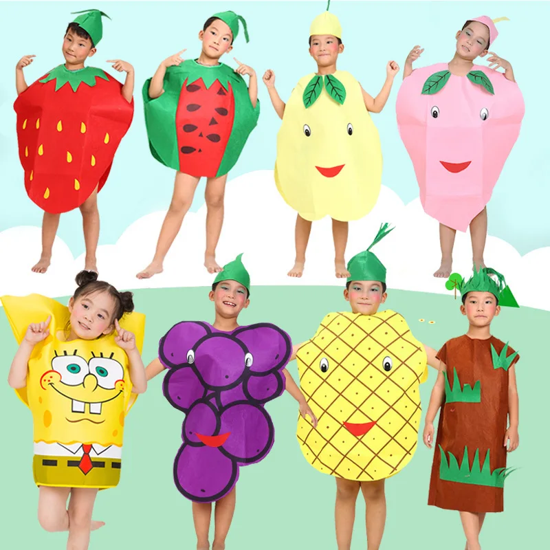 1 juni Kinderdag fruit- en groentekostuum Ananas Druif Appel Aardbei Maïs Familie Dansvoorstellingkostuum