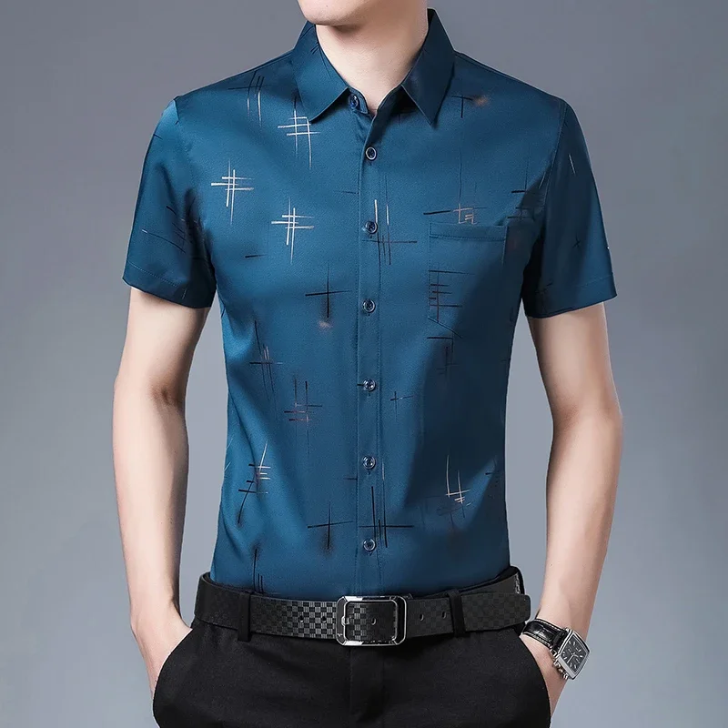 

New Men's Casual Printed Short Sleeved Lapel Shirt for Summer Fashion Comfort No Ironing Wrinkle Resistant Top