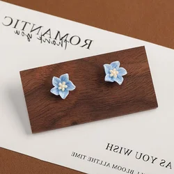 Hot Resin Blue Camellia Stud Earring for Women New Trend Sweet Jewelry Accessory Wholesale Wedding Christmas Gift