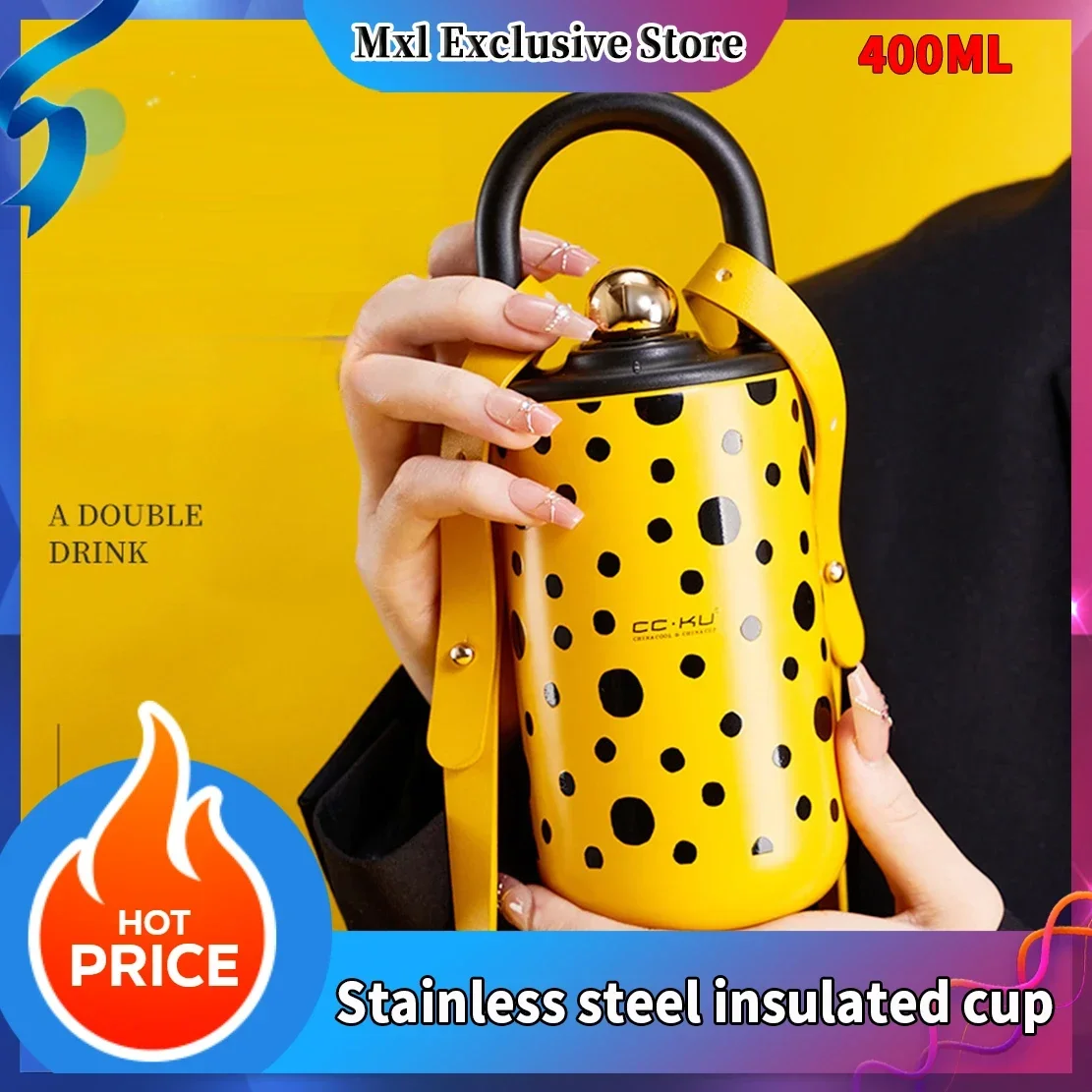 

1 PCS 400ML Pumpkin polka dot thermos cup with high appearance and high-end feelbirthday gift hand-held coffee water cup