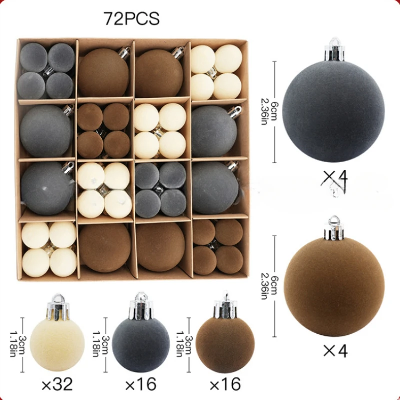44/49/72Pcs 3/6CM Plush Christmas Balls Flocking Xmas Decorative Hanging Ornaments Christmas Spheres Pendant 2025