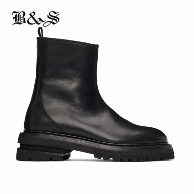 

Black& Street Man Thick Bottom 6CM Handmade High Top Real Leather Boots Exclusive Wyatt Leisure Booties
